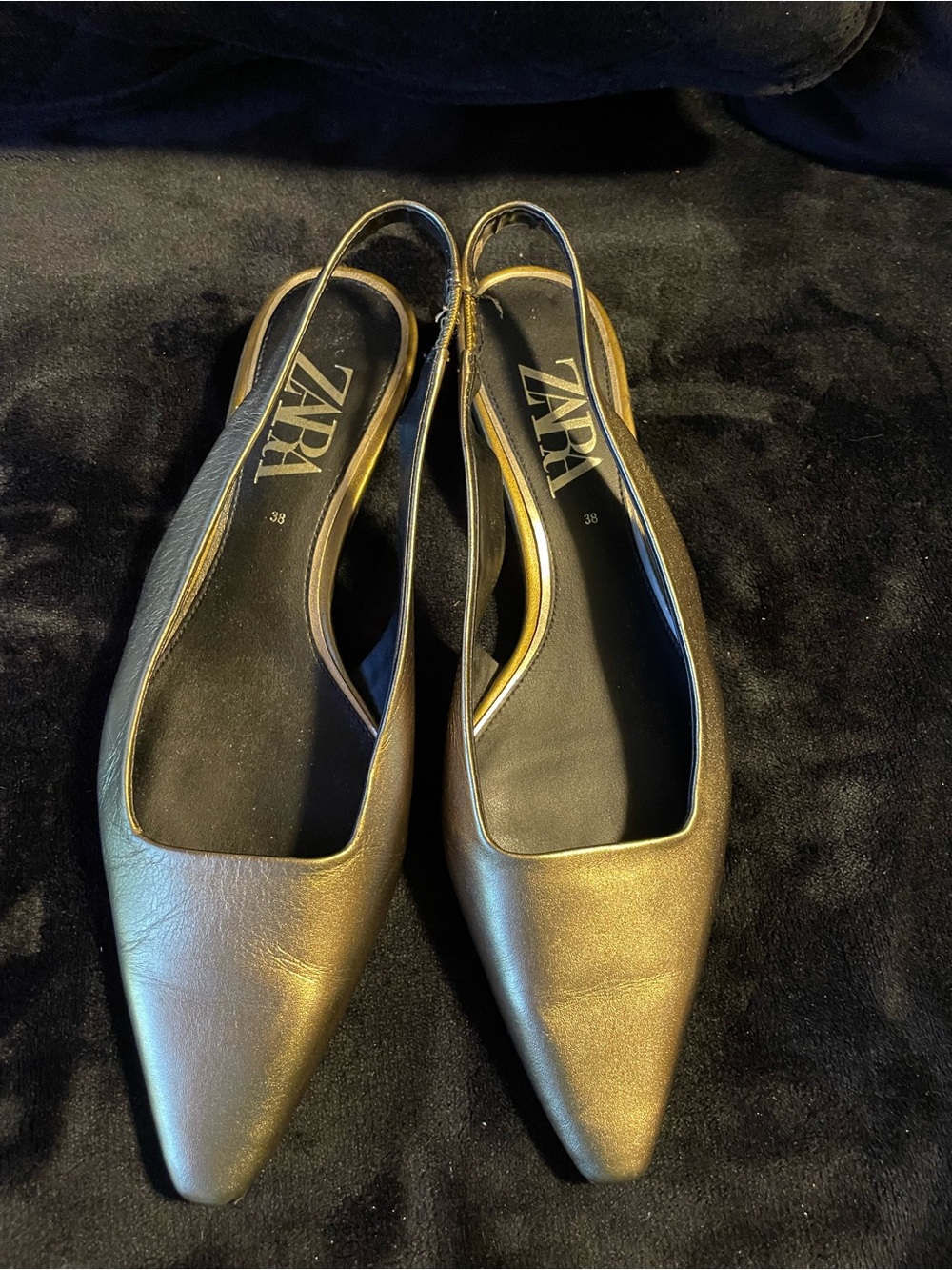 ZARA Metallic Gold Pointed Slingback Flats